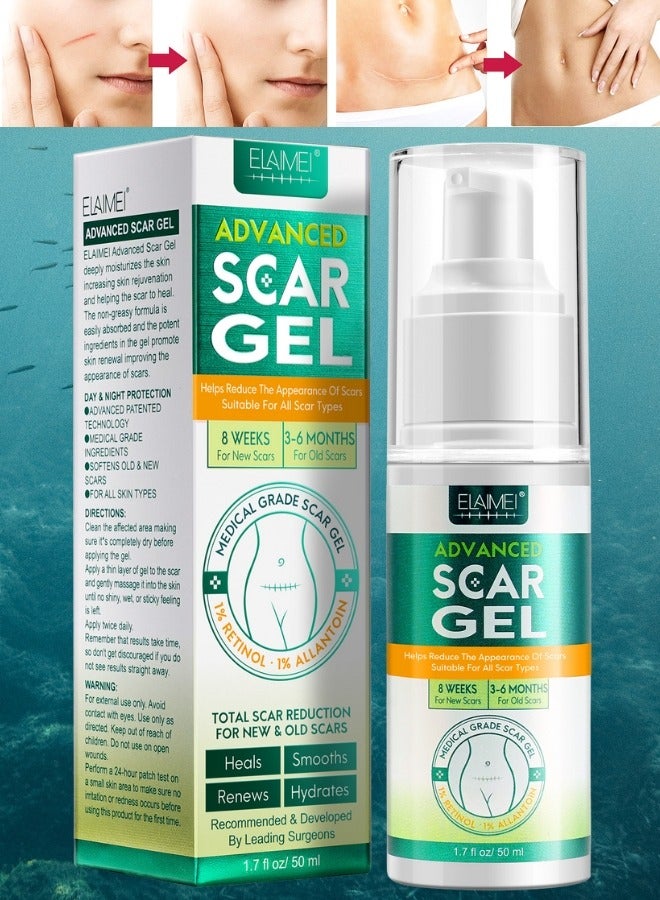 Elaimei جل إزالة الندبات 50 مل جل الندبات المتقدم ينعم ويسطح الندبات الناتجة عن إصابات العمليات الجراحية والحروق علاج طبيعي للندبات للوجه والجسم - Image 1